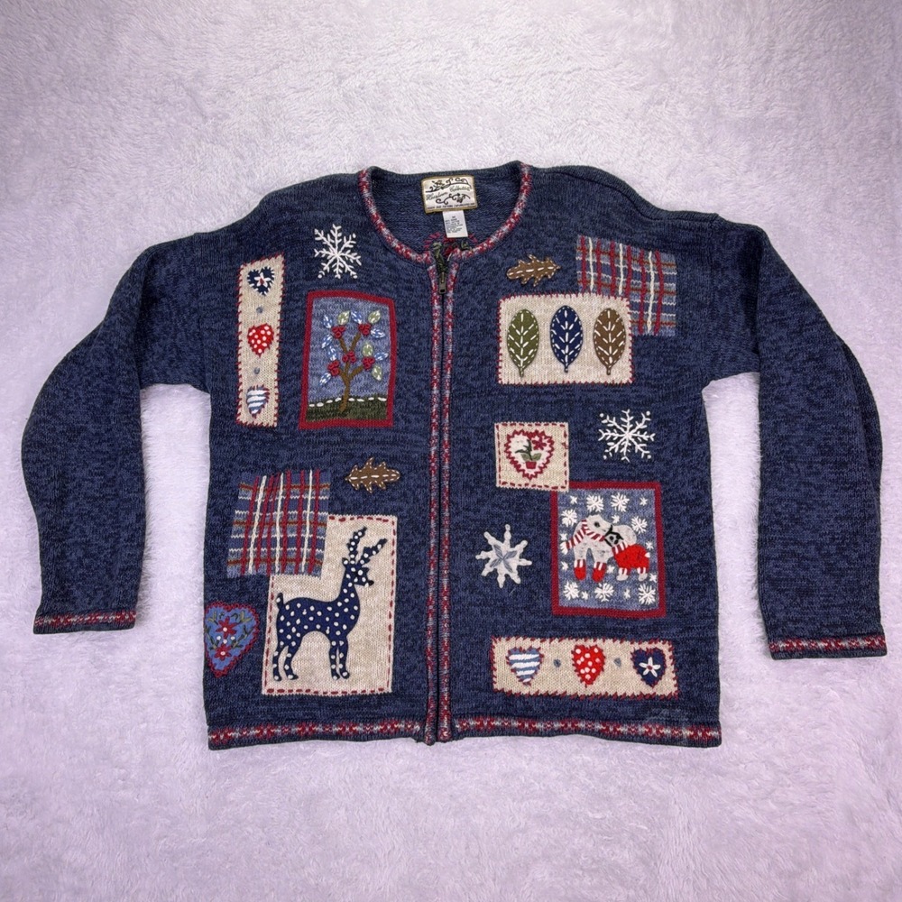 Vintage Heirloom Collectibles Cardigan Sweater Womens Medium Christmas Full Zip‎